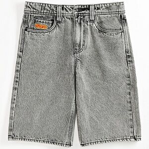 Empyre Acid Wash Gray Denim Men's Shorts Logo Accent 5-Pocket Button Zip